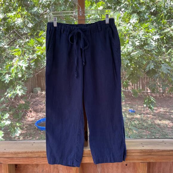 Allen Allen Women's Navy 100% Linen Cropped Pants Size S - Picture 1 of 7